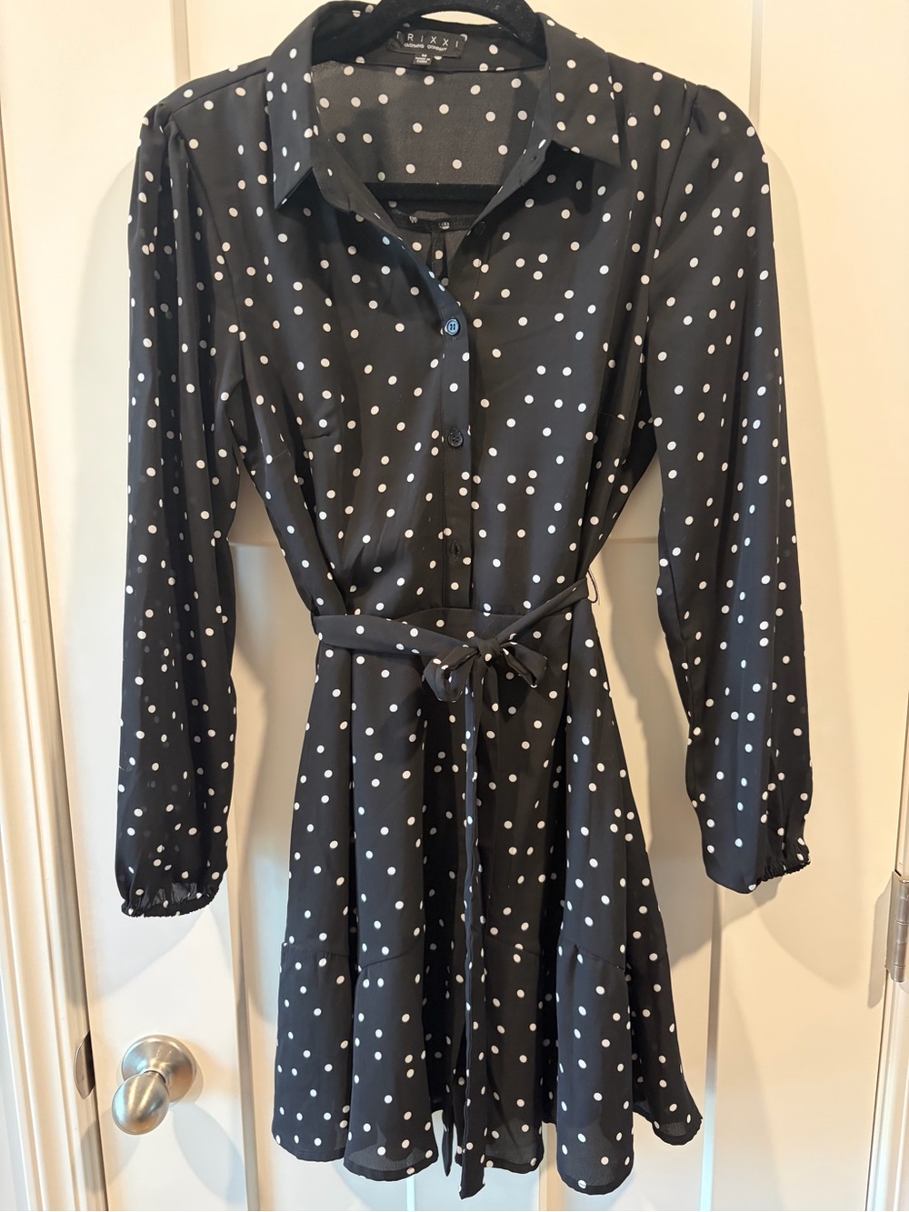 Trixxi Black Polka Dot Long-Sleeve Shirt Dress